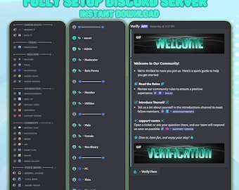 Configuración de servidor Discord Cyan preconfigurado / Tema azul, juegos, streamers (descarga digital)