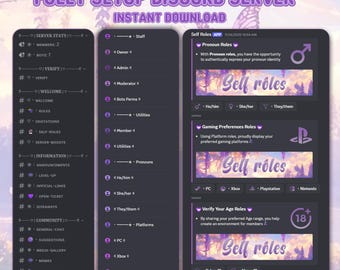 Configuración del servidor Purple Discord / Juegos, Comunidad, Roles (Descarga instantánea)