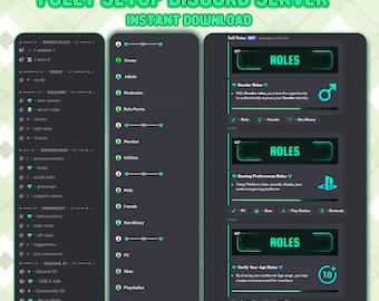 Servidor Discord verde preconfigurado y totalmente listo / Diseño moderno (Servicio digital)