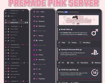 Servidor Discord rosa preconfigurado con configuración completa / Diseño para juegos y comunidad / Descarga instantánea