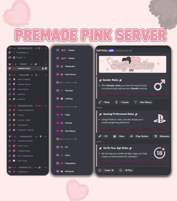 Premade Pink Discord Fully Server Setup |  Gaming & Community Layout | Instant Download