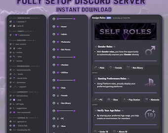Servidor de Discord de color morado oscuro / Configuración de la comunidad de juegos (Descarga digital)