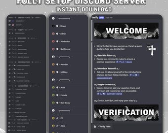 Configuración de servidor Discord negro preconfigurado / Plantilla minimalista para juegos (descarga instantánea)