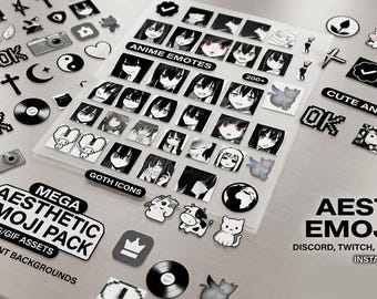 Paquete de emojis en blanco y negro / Emotes monocromáticos para Discord y Twitch (Descarga digital)
