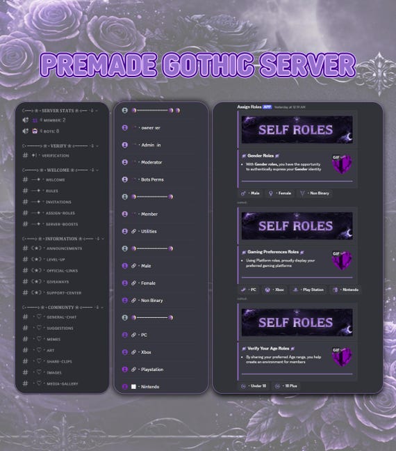 Premade Gothic Discord Server | Dark Gaming Community Setup (Digital Service)