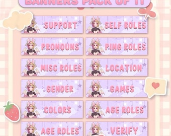 Banners/encabezados de servidor de Discord de anime rosa kawaii (descarga digital)