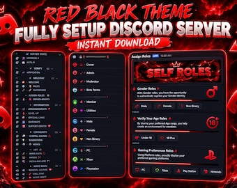 Red Black Discord Server Setup | Gaming Community Layout (Instant Download)