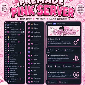 Komplett vorgefertigter Discord-Server in Pink | Gaming- und Community-Layout | Sofort-Download