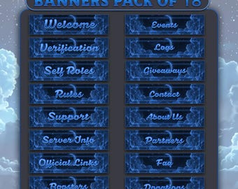 Paquete de banners azul medianoche para Discord / 18 plantillas para servidores de juegos (descarga digital)