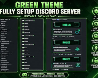 Fully Set Up Premade Green Discord Server Setup | Modern Layout (Digital Service)