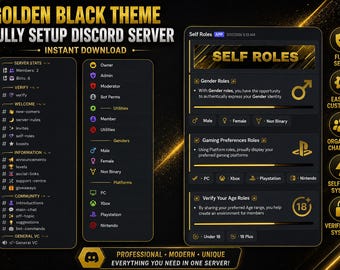 Premade Gold Black Fully Discord Server | Luxury Gaming Community Setup  | Digital Download
