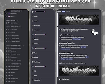 Plantilla prediseñada para servidor Discord/juegos Dark Midnight, con roles y canales (descarga digital).