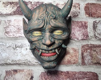 Decoración de pared de Oni japonés / Máscara de Oni tradicional / Impresión 3D pintada a mano