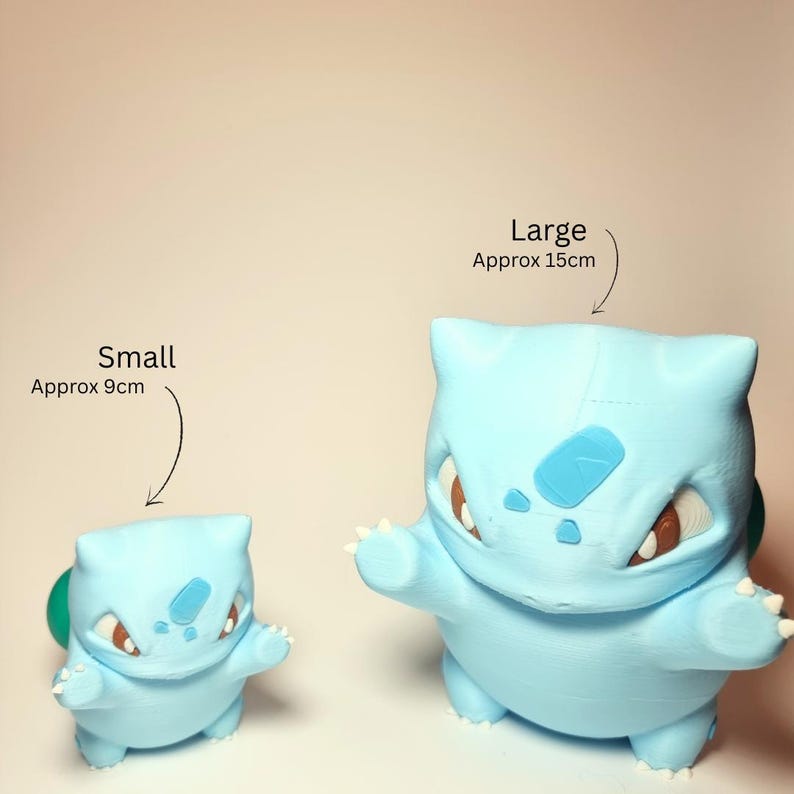 May include: Two light blue creature figurines with brown eyes and a bulbous back feature. The smaller figurine is labeled Small Approx 9cm, and the larger figurine is labeled Large Approx 15cm. Both figures have a smooth, matte finish and rounded limbs.
