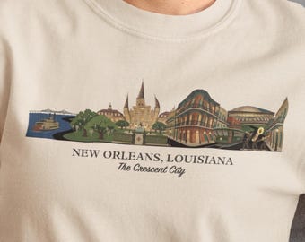 Camiseta con el horizonte de Nueva Orleans, Luisiana, camiseta de jazz del Barrio Francés, camiseta gráfica de la Catedral de San Luis, recuerdo de viaje de Crescent City
