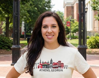 Camiseta con el horizonte de Atenas, Georgia, camiseta clásica con gráfico de ciudad universitaria, recuerdo de Atenas, Georgia, camiseta con un símbolo de ciudad del sur.