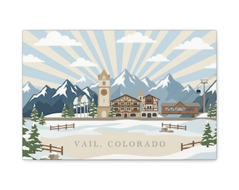Lienzo decorativo de las montañas de Vail, Colorado, recuerdo de un pueblo de esquí alpino, decoración arquitectónica bávara, regalo de viaje a Rocky Peaks