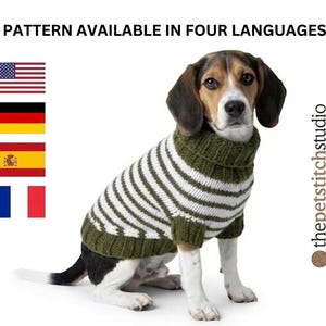 Molde para Casaco Listrado de Tricô para Cachorro | Tricô Fácil de Suéter para Cachorro | Quatro Tamanhos (Download Digital)
