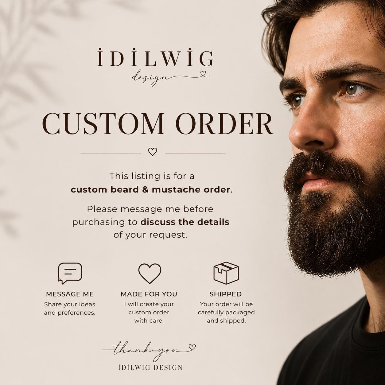 Custom Realistic Handmade Fake Beard & Moustache Set | Custom Color ...