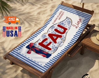 Custom Striped Graduation Beach Towel,Personalized University Name Beach Towel,School Spirit Pool Towel,Coquette College Pennant Flag Towel