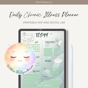 Agenda numérique Maladies chroniques, IBD, IBS Tracker (PDF imprimable et formats A4/A5 compatibles GoodNotes, versions anglaise et allemande
