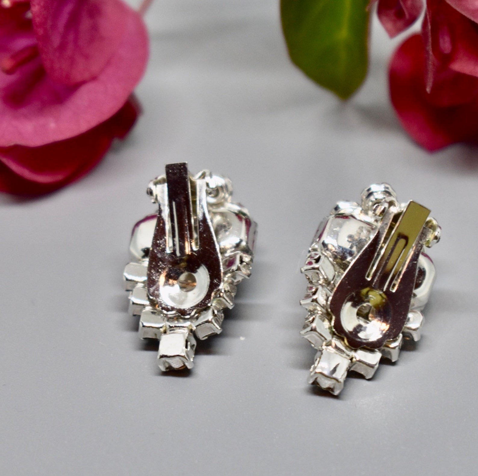 Clear Crystal clip on earrings set vintage silver Tone Etsy