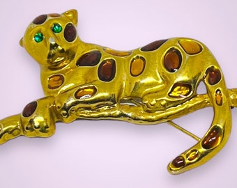 Leopard brooch collection, vintage Gold Tone ,rhinestones, Animal Figural, Anniversary Sale, Item No. B043 B