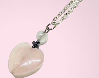 Vintage heart pendant/Necklace, Rose Quartz, silver, Anniversary sale , item No. s248