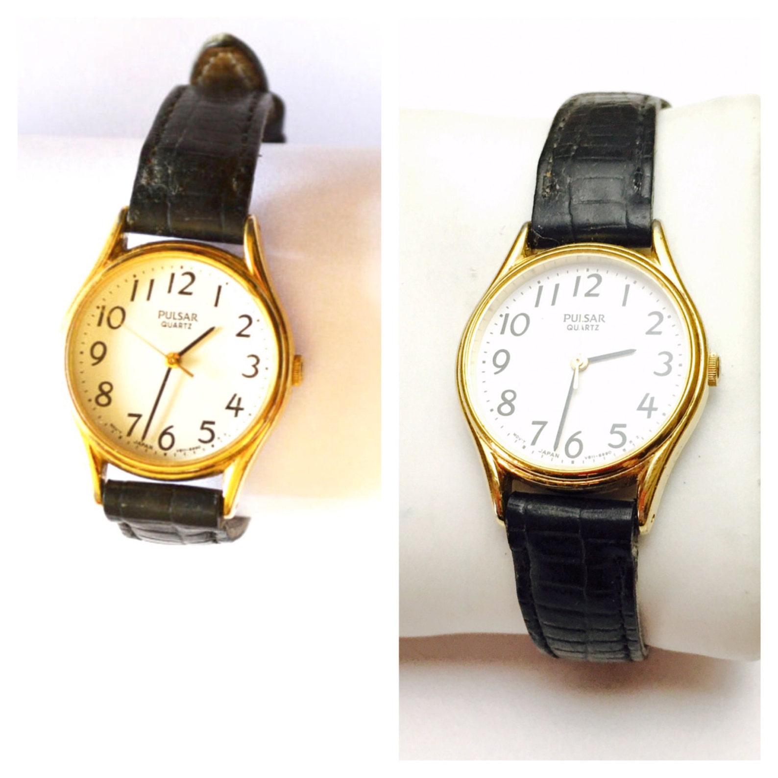 Vintage PULSAR Ladies Wrist Watch Gold Tone Leather Band Etsy