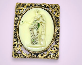 Art Deco Goddess BROOCH, Antique Gold Tone, Black & White, Victorian Design, Item No B055