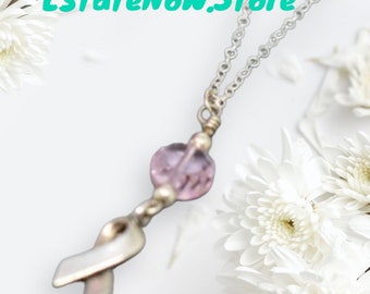 Ribbon Pendant Silver/plated, Pink round Crystal, Anniversary SA L E, Item No. S450