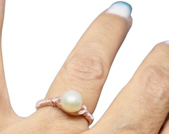 Faux pearl Ring, rose Gold tone, handmade, Anniversary Sale, Item No. B750