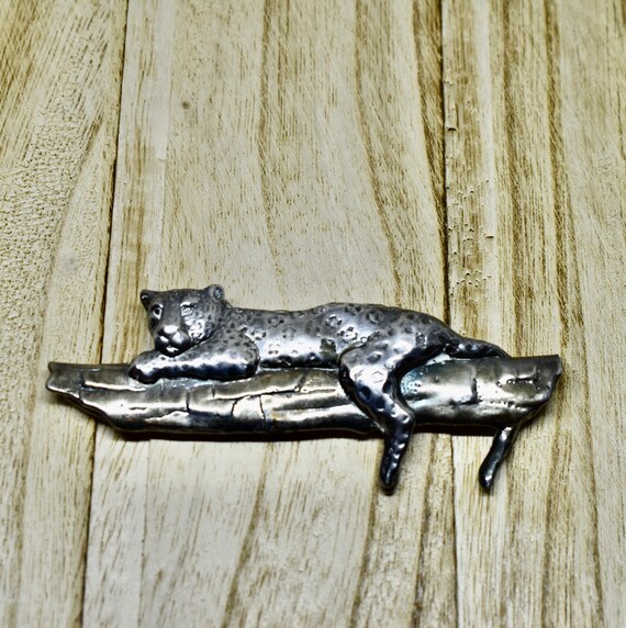 Large Silver leopard BROOCH, vintage animal figura