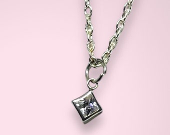 Clear Square CZ Pendant, Silver/Plated, Geometrical, Anniversary SALE, Item No. S240