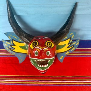 Vintage folk art, cacheton, Mexican mask, carved mask, batman, angel, devil, Venezuelan
