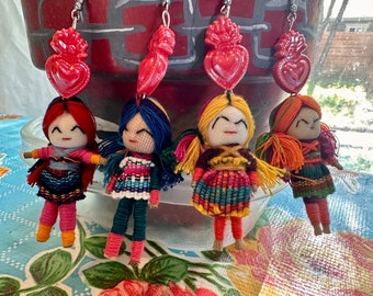 Worry doll earrings, Guatemalan earrings, spirit doll earrings, jewelry, Mexican earrings, girl, women, Frida Kahlo,