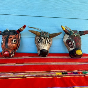 Vintage Guatemalan masks, Mexican mask, folk art mask, carved mask, Guerrero mask, ceremonial mask, bull mask