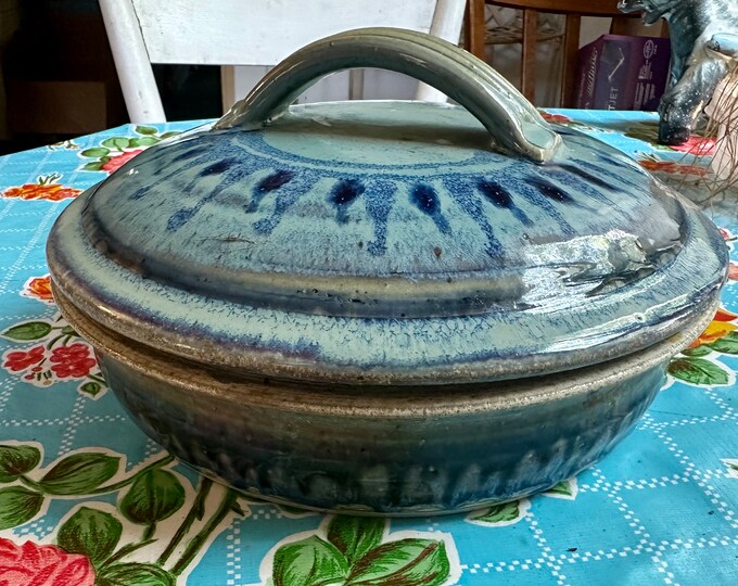 Vintage Blue Ceramic Dish, Casserole Dish, Pottery Dish, Handmade Etsy