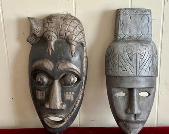 Vintage wood mask, carved mask, Indonesian mask, guatemalan mask, horse, dog