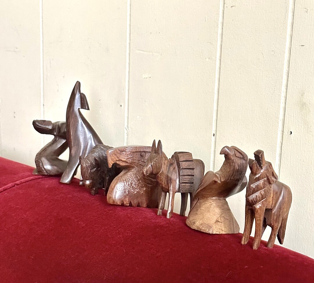 Vintage Iron Wood Animal Figures Carved Hand Card Mexican Etsy