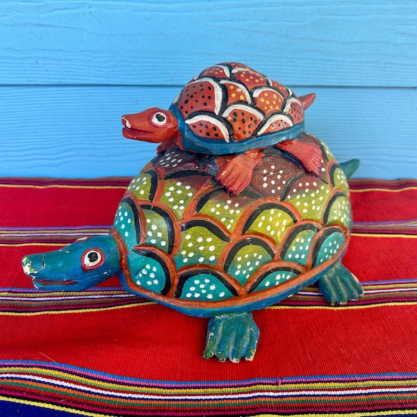 Vintage Mexican folk art, Mexican decor, carved art, turtle