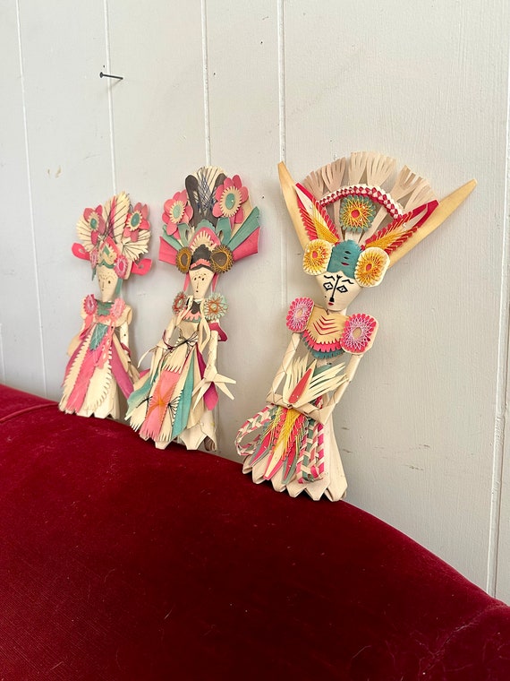 Vintage Dewi-sri Goddess Woven Palm Leaf Dolls, Folk Art