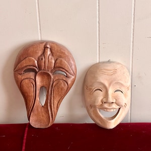 Vintage masks, carved masks, japanese, thailand, theater masks