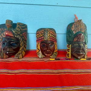 Vintage Mexican masks, folk art masks, carved masks, Mexican decor, hand carved, Aztec mask
