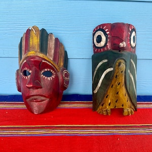 Vintage guatemaltekische Masken, mexikanische Maske, Volkskunstmaske, geschnitzte Maske, Guerrero-Maske, Zeremonialmaske, Eulenmaske