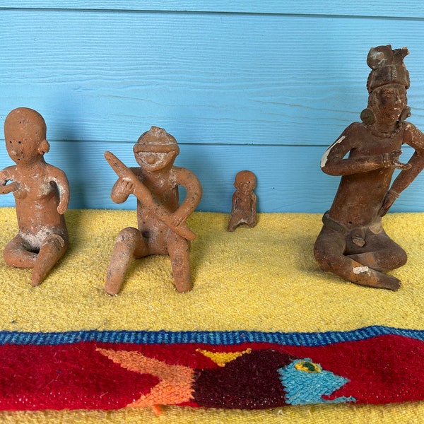 Vintage clay figures, aztec, native american, mayan, terracota, garden decor, artifact