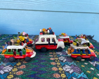 Vintage folk art colombian ceramic, folk art bus, chiva, latin america, miniature