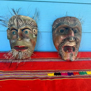 Vintage Guatemalan masks, Mexican mask, folk art mask, carved mask, Guerrero mask, ceremonial mask,