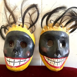 masques mexicains vintage, masque yaqui, masque d'art populaire, masque de guerrero, masque sculpté