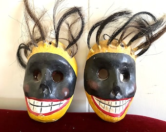 Vintage Mexican masks, yaqui mask, folk art mask, guerrero mask, carved mask